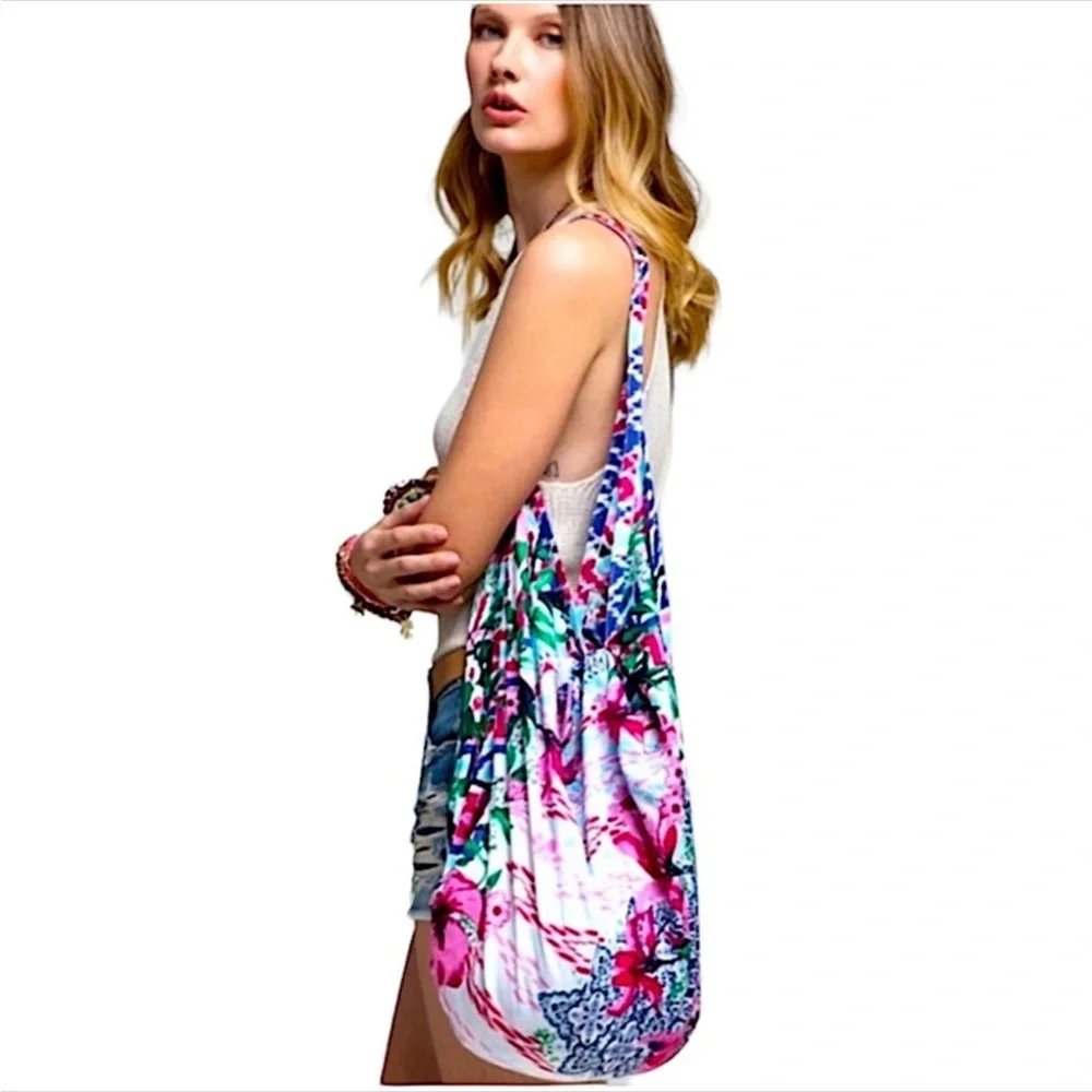 Tropical Pink Aloha Full Zip Floral Market Hobo Bag New